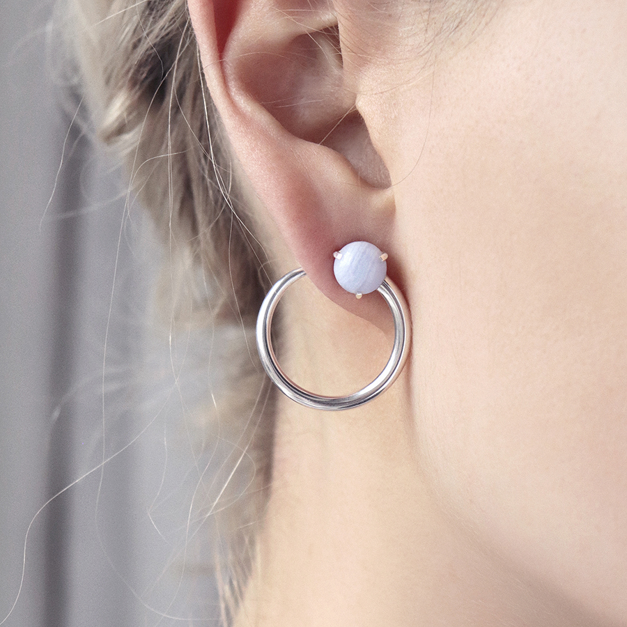 Серьги 'Мертензия XL' с голубым агатом