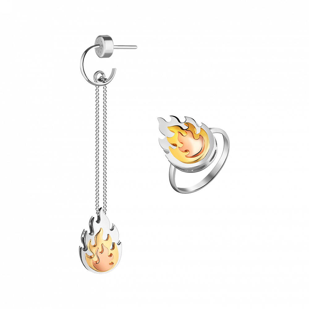 Сет с кольцом и моносерьгой 'Файр'